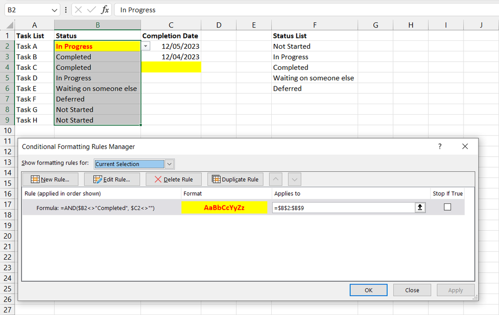 Conditional Formatting Column B
