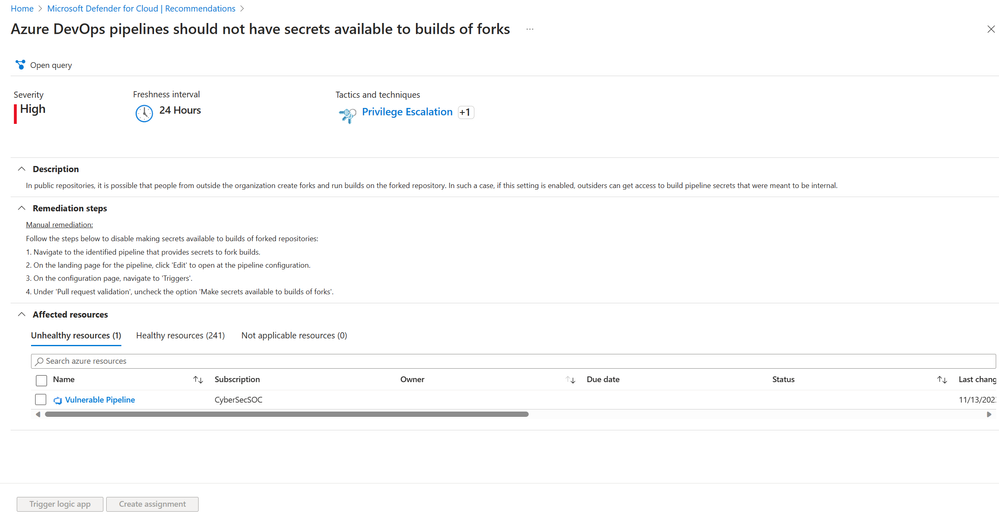 Figure 1. DevOps Environment Posture Management recommendation
