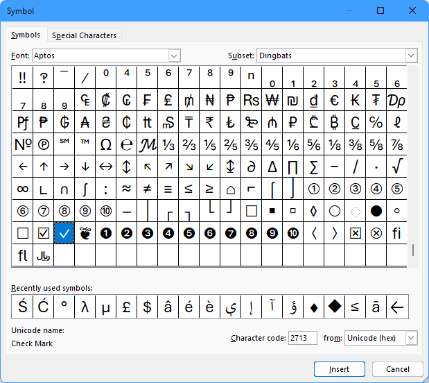 Unicode symbol Checkmark in excel formula bar | Microsoft Community Hub