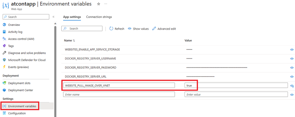Img. 10 - App Service Setting configuring Pull image over Vnet