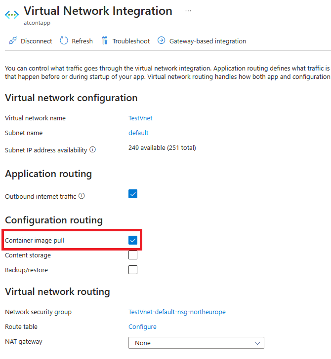 Img. 9 - Container Image Pull property, should be enabled when using Private Endpoint