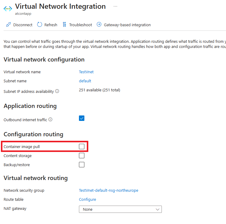 Img. 7 - Container Image Pull property, should be disabled for public Access to the ACR