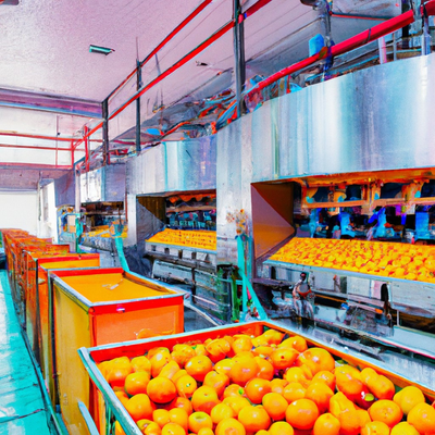 Orange juice factory - Image generated by Dall-E
