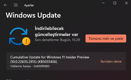 Verilen hata bu şekilde
