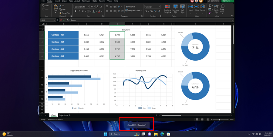 Screenshot of the new Cloud PC or Local PC label on the desktop indicator.