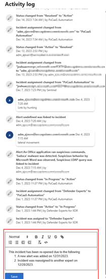 Figure 4: Incident activity log and rich comment interface