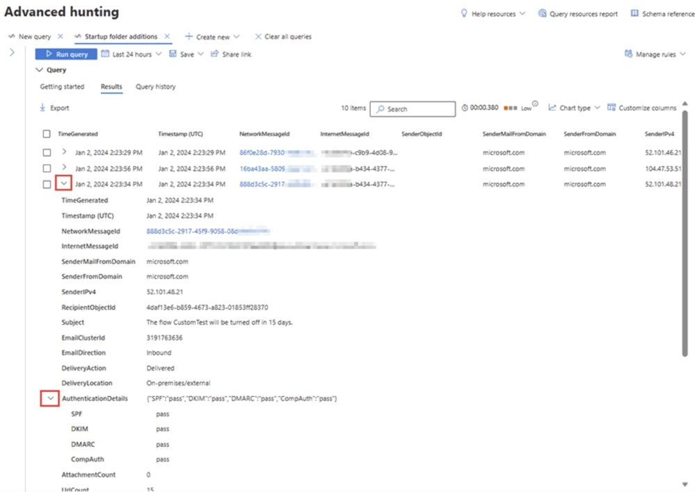 Figure 8: Inline results exploration in Advance hunting page
