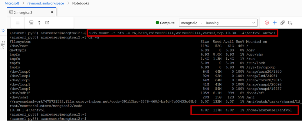 Figure 3. Test if you can mount the ANF volume successfully from the Compute node.