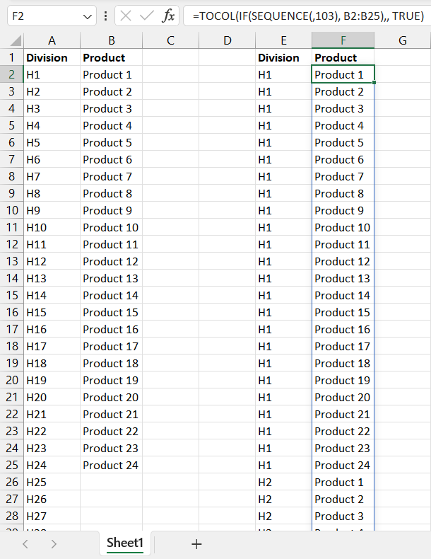 Repeating values with SEQUENCE