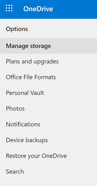 my onedrive  options