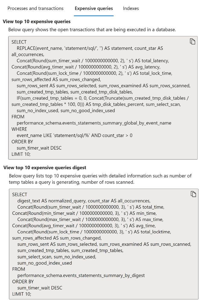 View expensive queries for MySQL flexible server