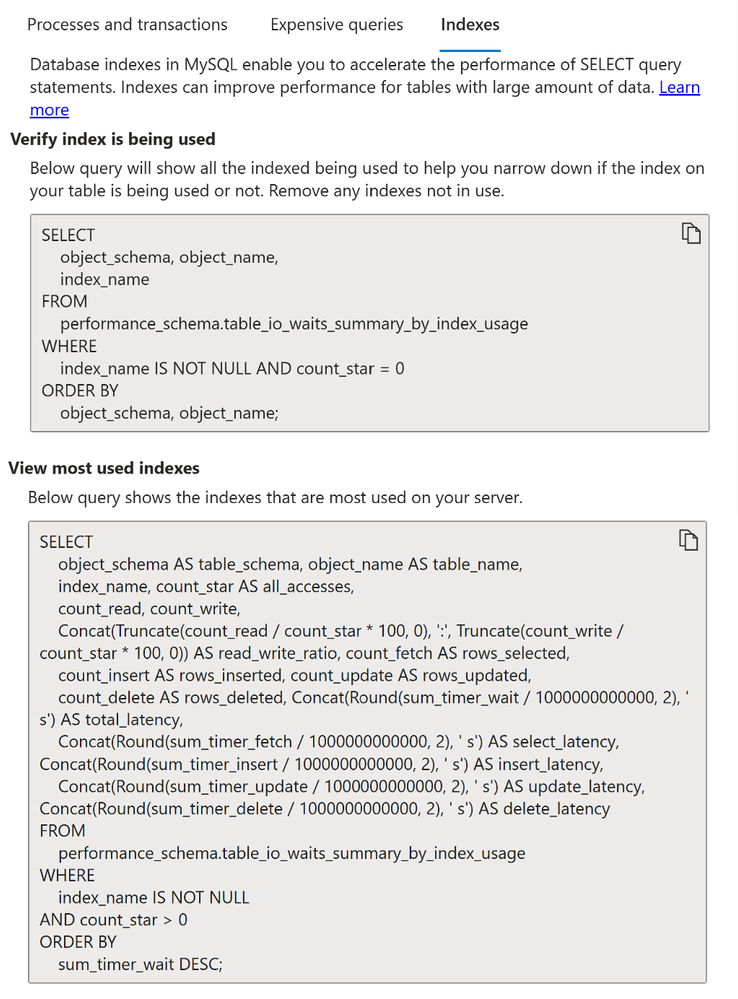 View indexes used for your queries