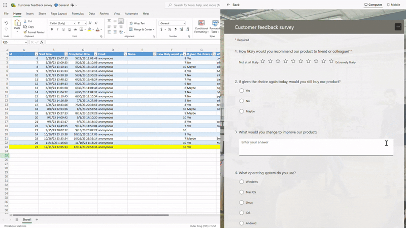 New response sync to Excel