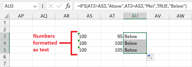IFS with Numbers formatted as Text
