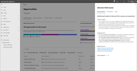 Screenshot of a recommendation to add Copilot for Microsoft 365.