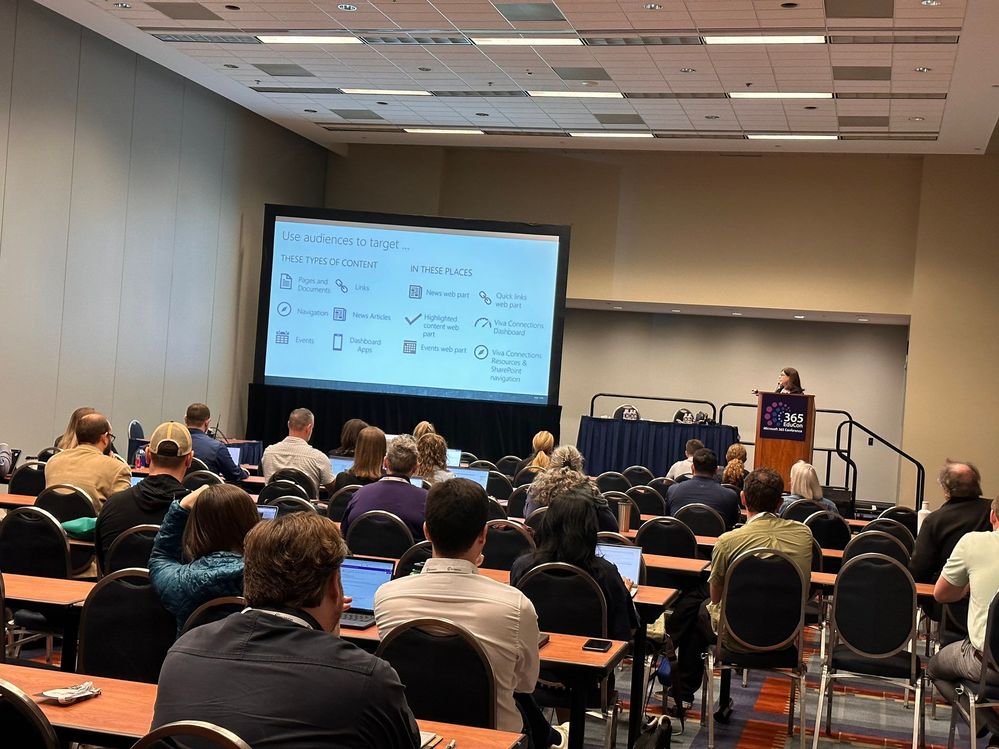 The Intrazone guest: Sue Hanley presenting her intranet expertise at a 365 EduCon event (2023).
