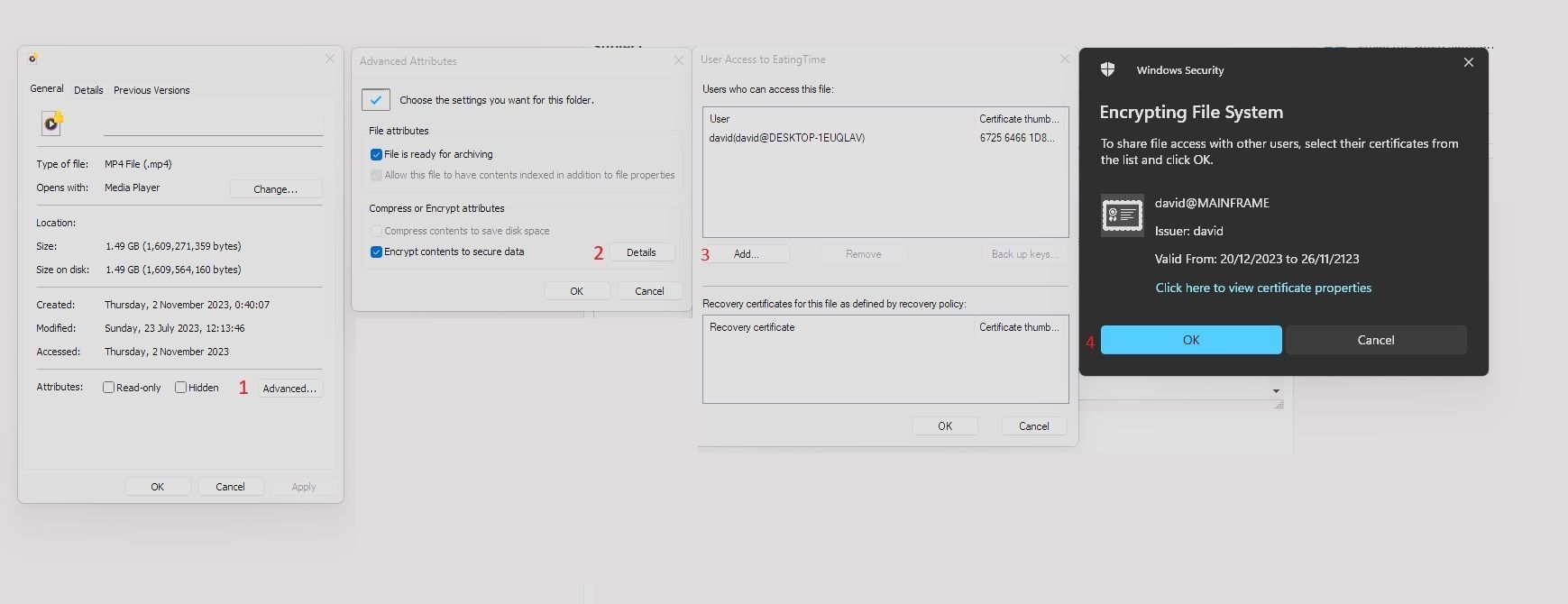 Cannot add user to an encrypted file On win 11 | Microsoft Community Hub