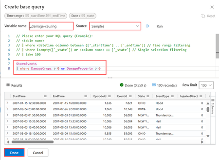 Enter a Variable name to be used as reference to this base query