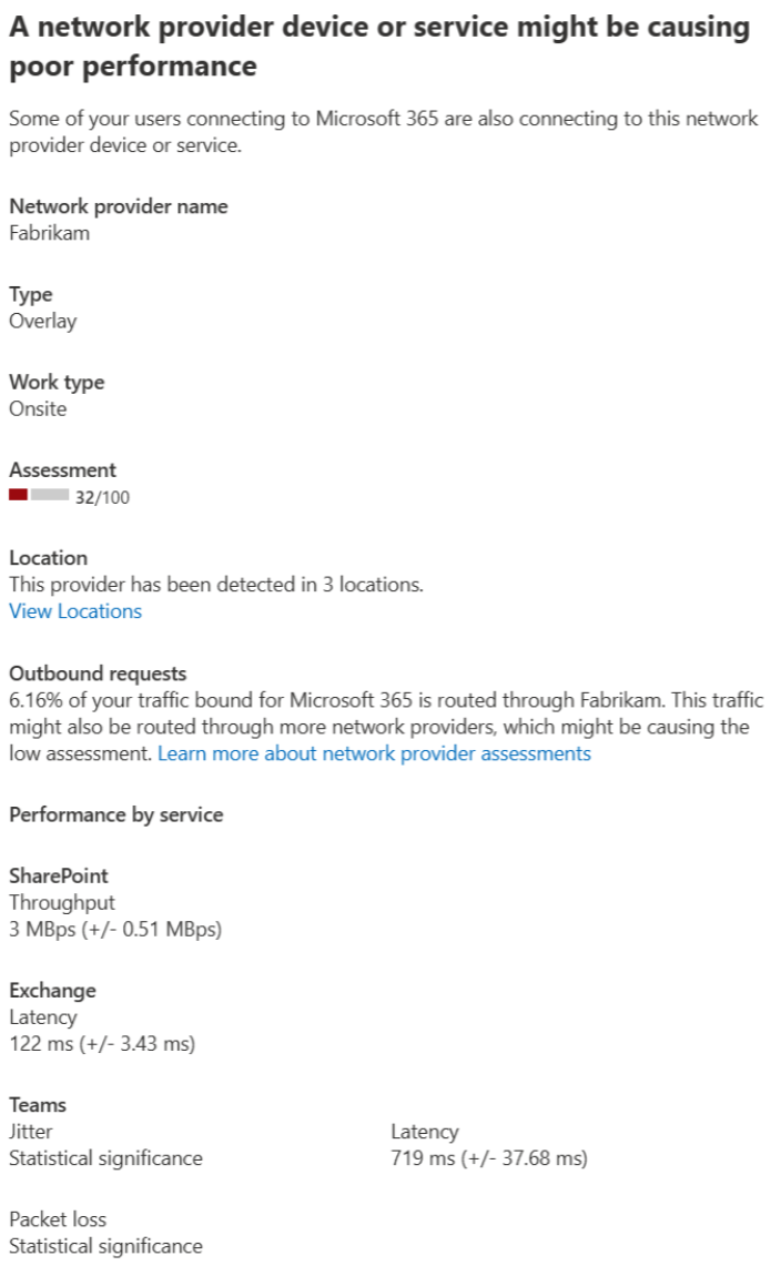 Flyout panel for network provider along with the view locations link