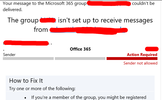 issue with comments - the group isn't set up to receive messages ...