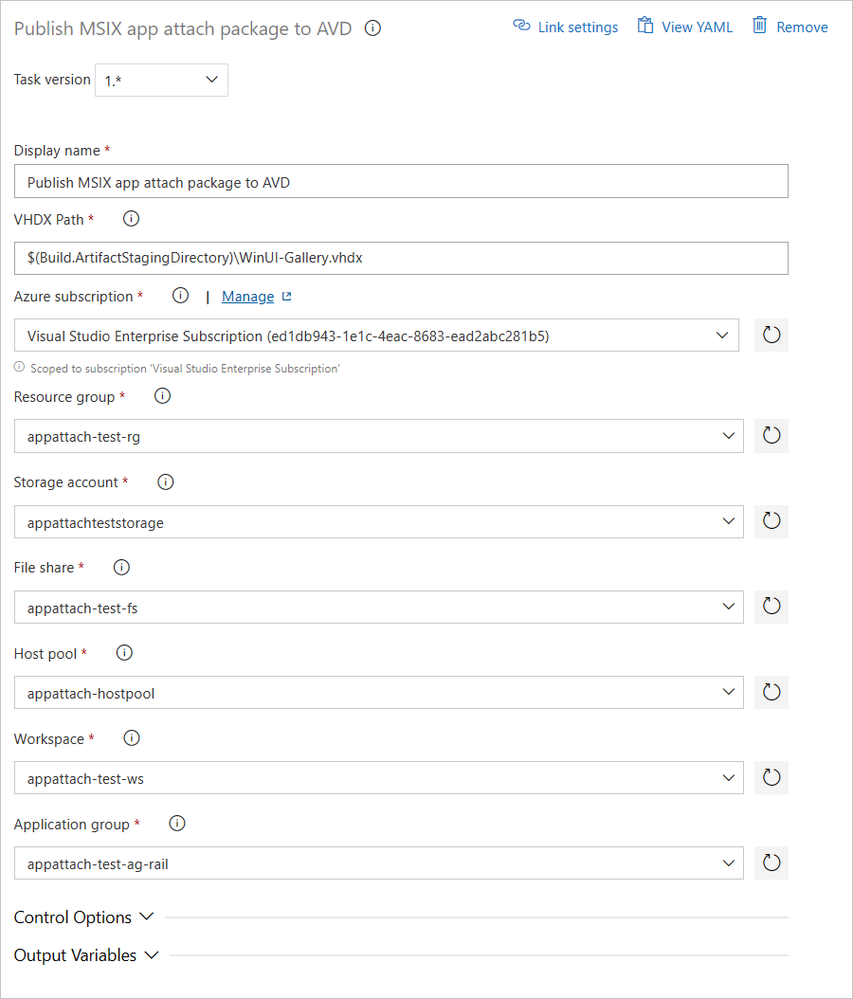 Screenshot of the Publish MSIX app attach packaged to AVD menu.png
