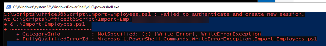 Script - failed to authenticate and create a new session | Microsoft ...