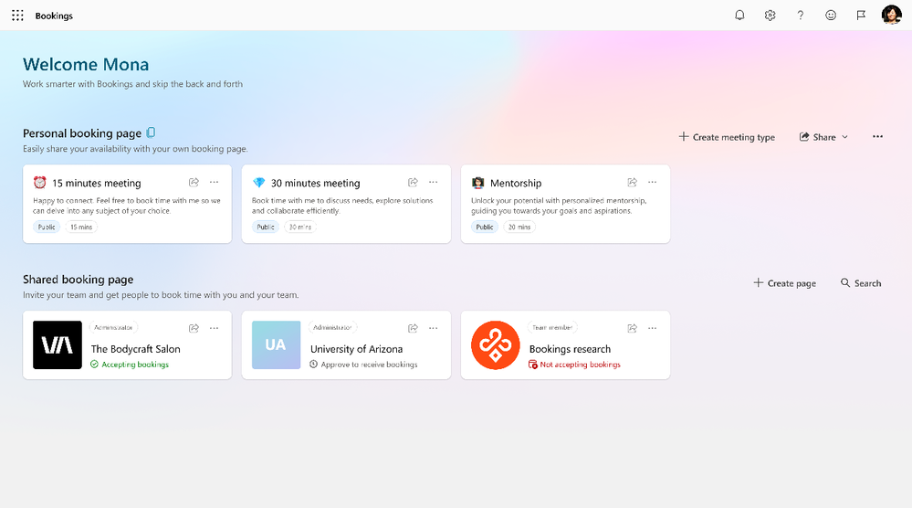 Bookings homepage