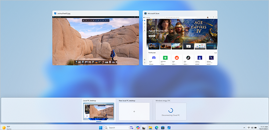 Screenshot of the disconnect experience for a Cloud PC as shown in Task view.