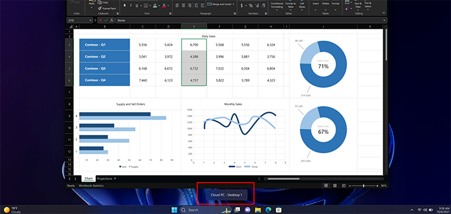 Screenshot of the new Cloud PC or Local PC label on the desktop indicator.