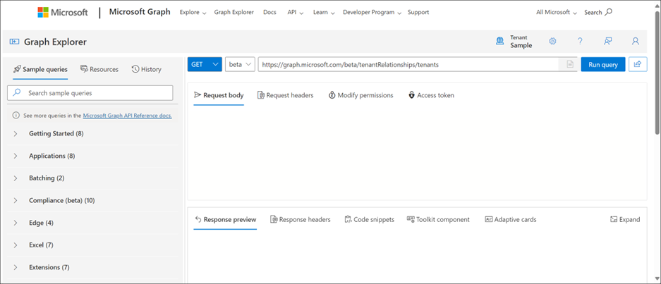 Screenshot of Microsoft Graph Explorer.