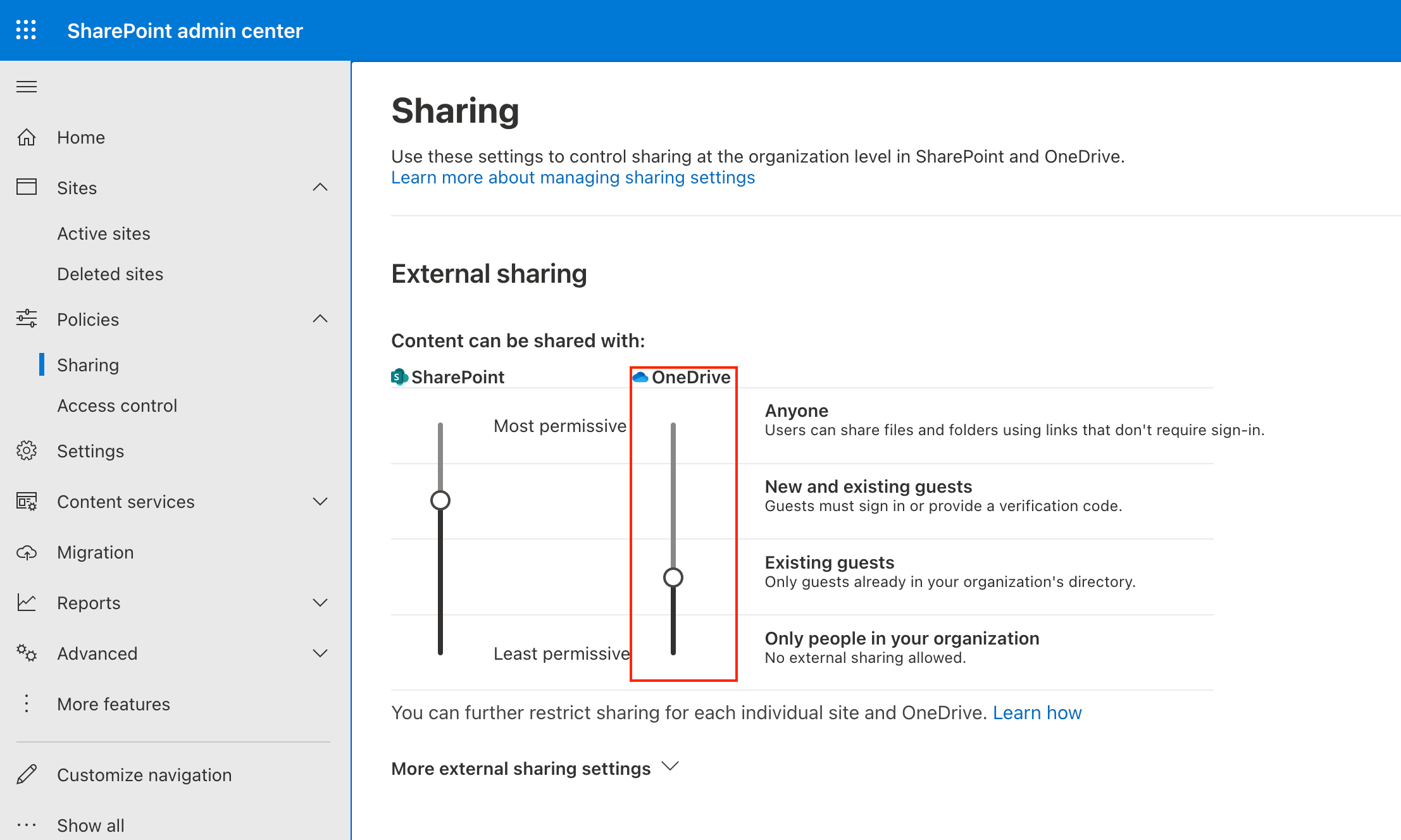 How to setup Organization level OneDrive external sharing capability ...