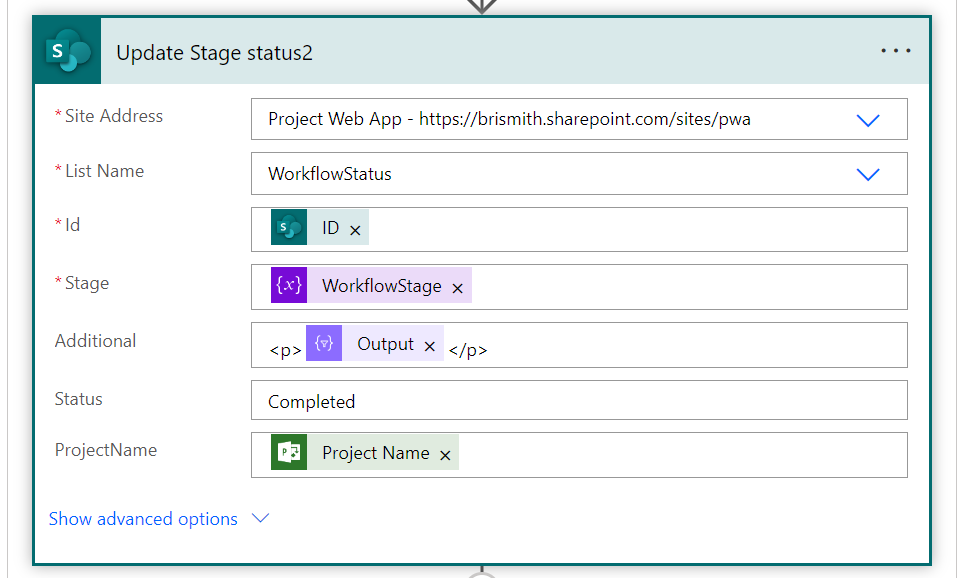 Posting the results of the approval, including the HTML table, to the workflow status list