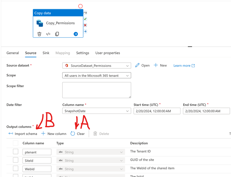 A=Clear, B=Import Schema