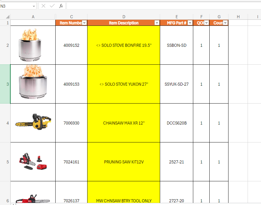 In Excel spreadsheet