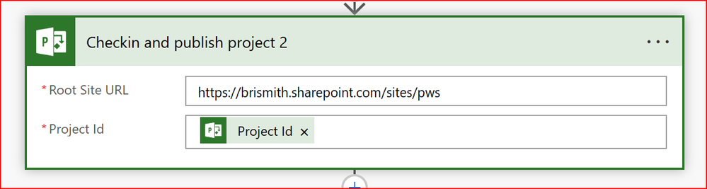 A screenshot of the check-in action, acting on the Project ID from the trigger action.
