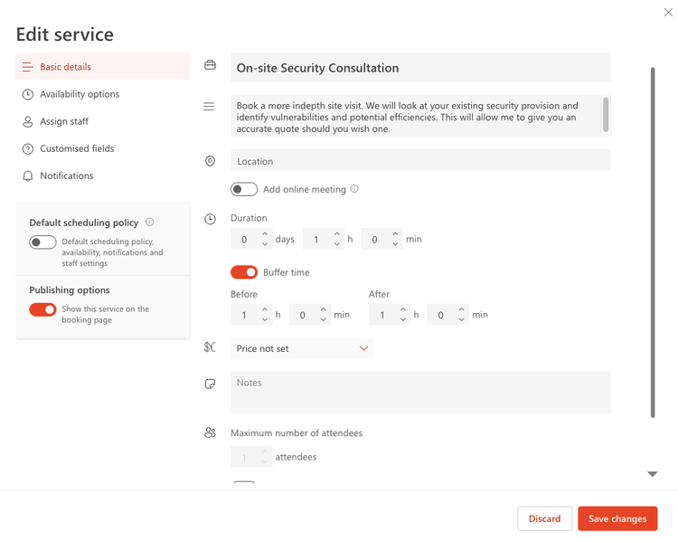 service setup