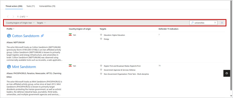 Use the filter and search functions to narrow profile lists down to the content that is most relevant to your organization.