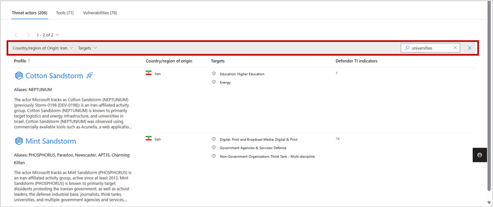 Use the filter and search functions to narrow profile lists down to the content that is most relevant to your organization.