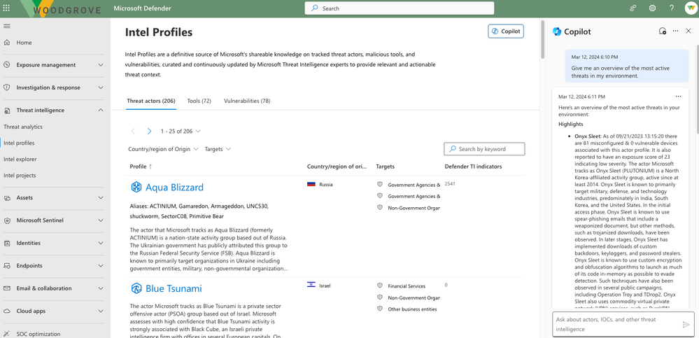The MDTI Copilot for Security side card in Defender XDR