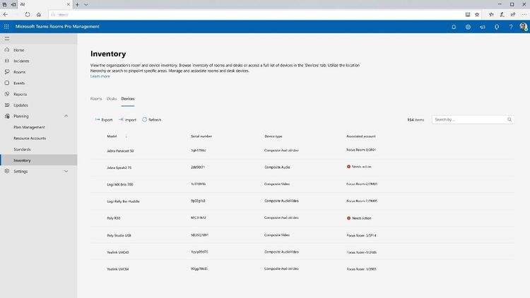 BYOD room inventory in the Teams Rooms Pro Management portal