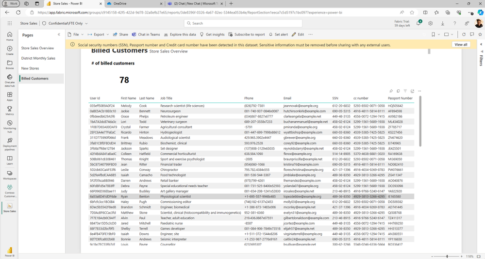 Figure 2: End users getting DLP policy tips in Power BI workspace.