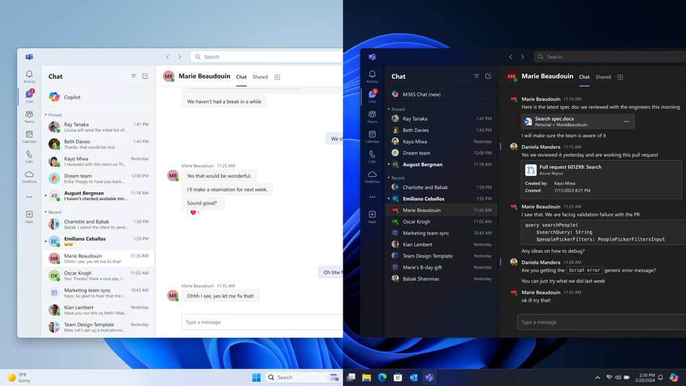 Figure 2: It’s your Teams – you can customize Teams to fit your preferences. Comfy mode (left) lets you spread out the content while compact mode (right) is a denser view that shows more content.