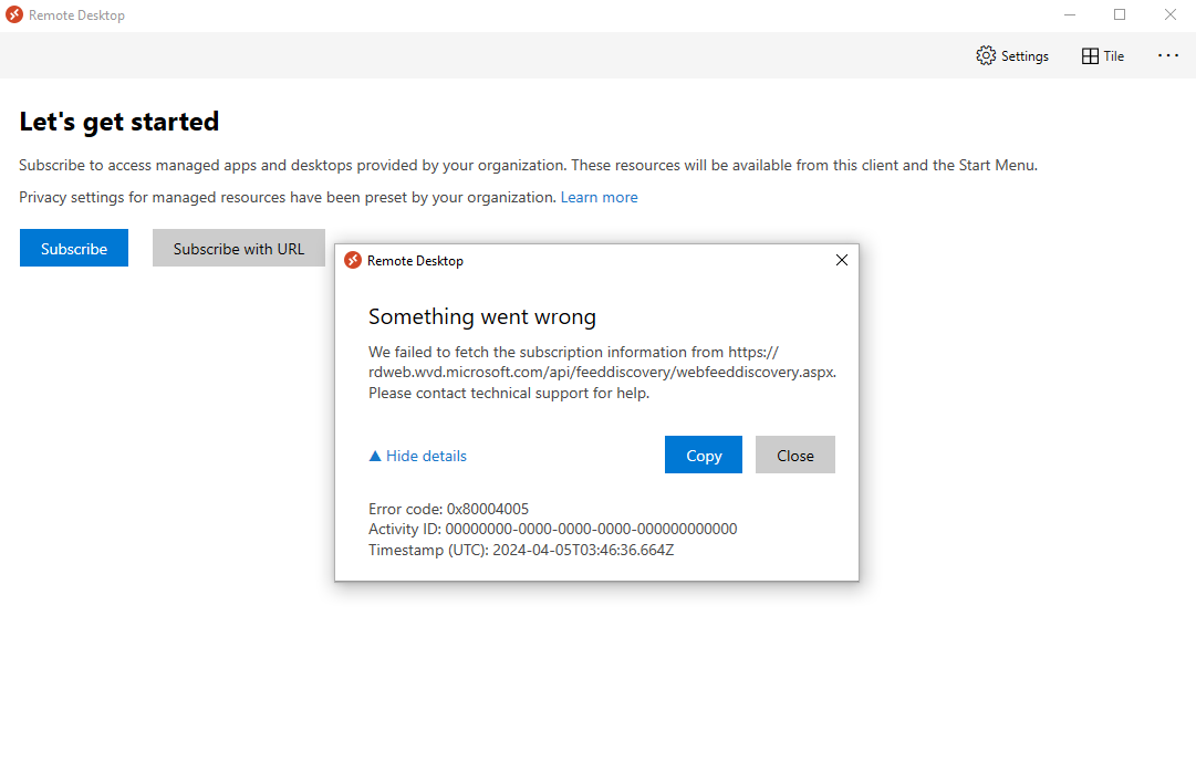 Subscribe to Remote Desktop Client Issues | Microsoft Community Hub