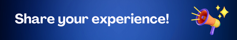 Image with text "Share your experience!"