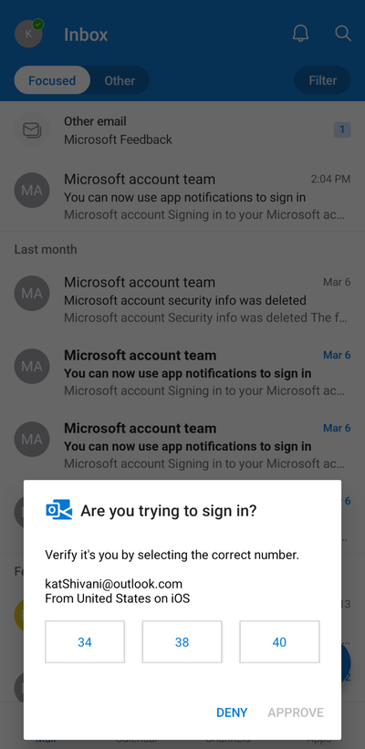 Figure 2 Sign-in using Outlook Android app