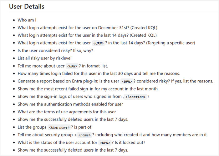Figure 2: Sample prompts from Microsoft Entra