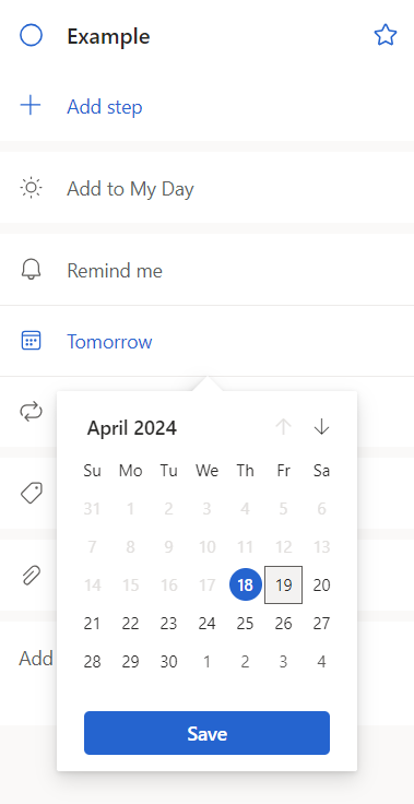 Setting due date as tomorrow