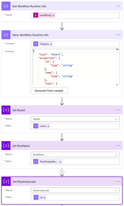 Showing the workflow information being parsed out as variables