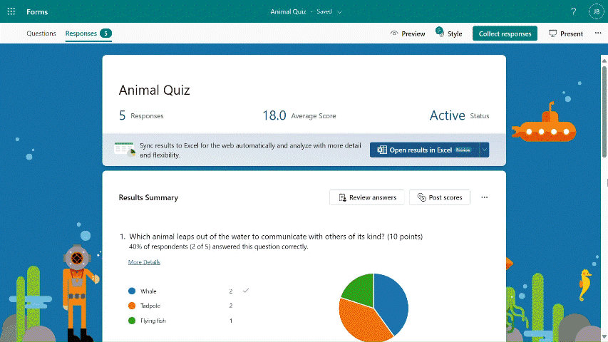 Form/quiz data sync to Excel