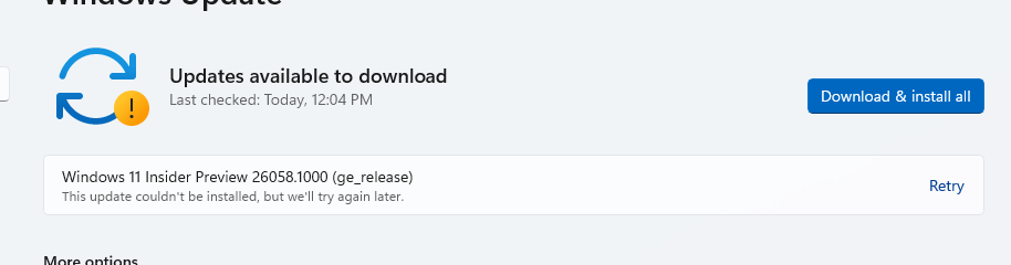 Can not update past Windows 11 Insider Preview 26058.1000 | Microsoft ...